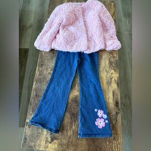 Flapdoodles Fuzzy Pink Jacket Flare Leggings Girls 4T